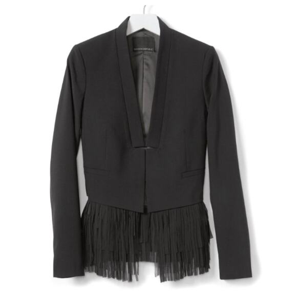 Banana Republic Women's Chiffon Fringe Blazer Black Size 16 - Picture 2 of 10